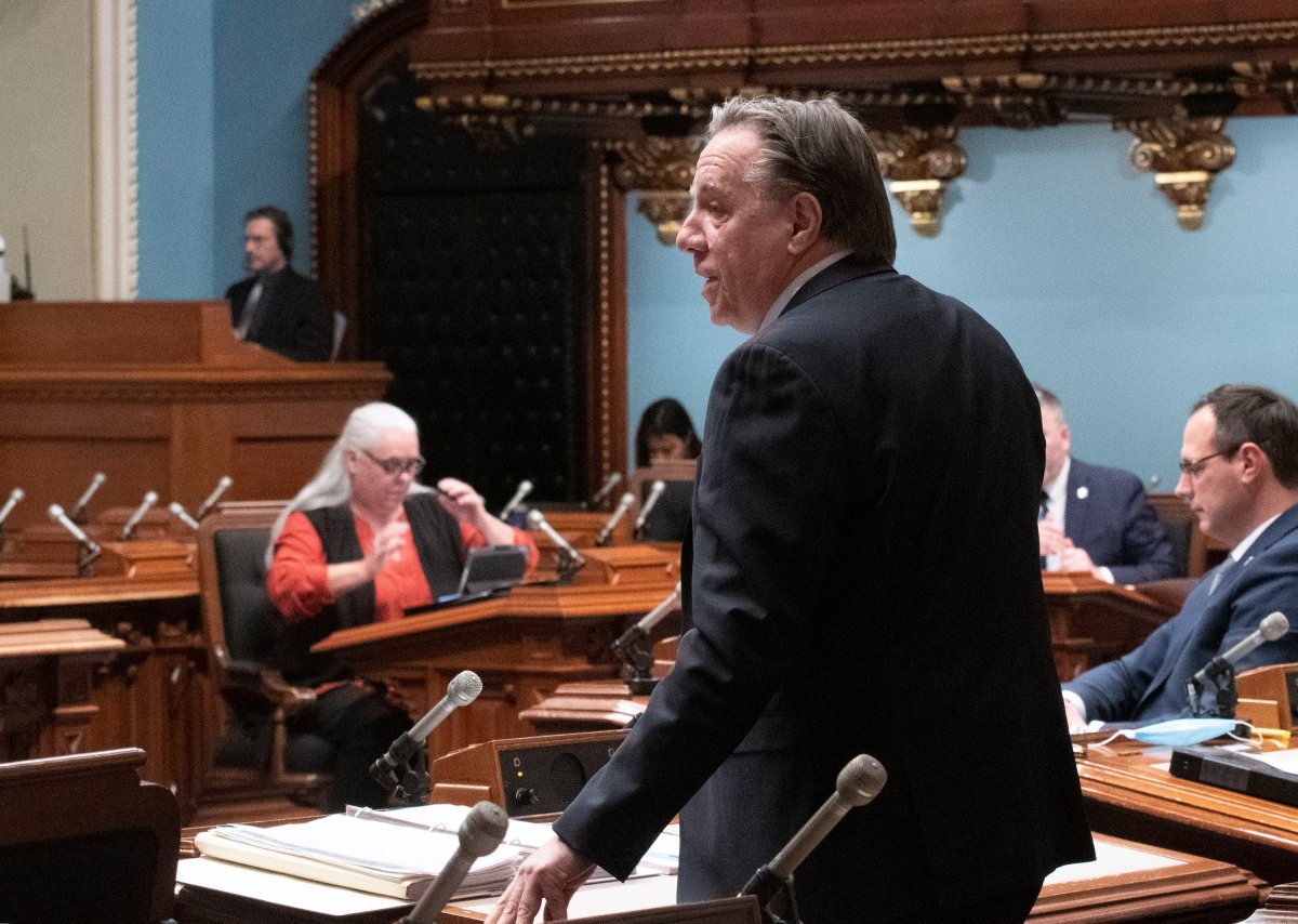 Quebec Premier Francois Legault responds to the Opposition during question period, Friday, December 11, 2020 at the legislature in Quebec City. 