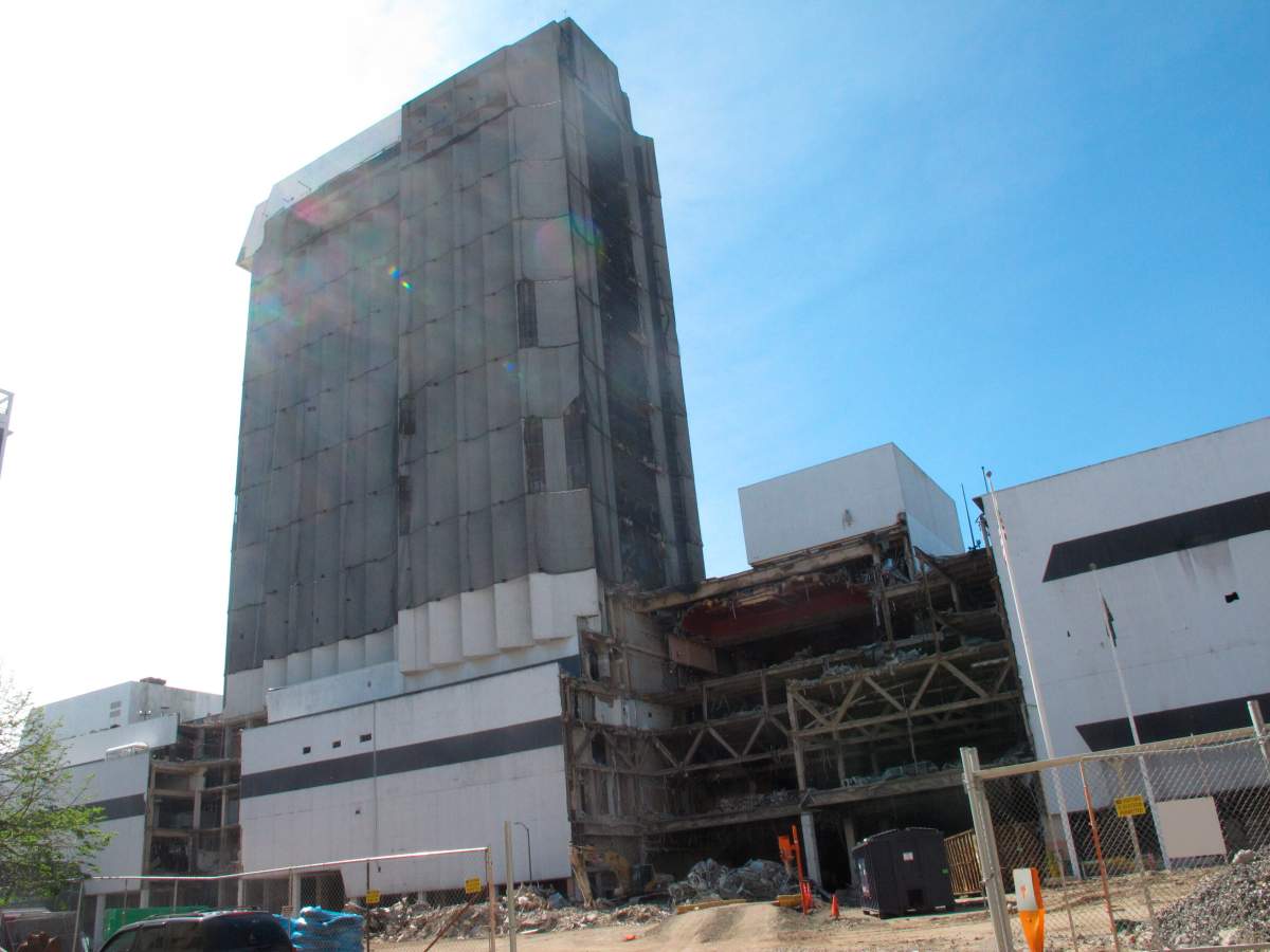 This Oct. 1, 2020 photo shows the partially demolished Trump Plaza casino in Atlantic City, N.J.