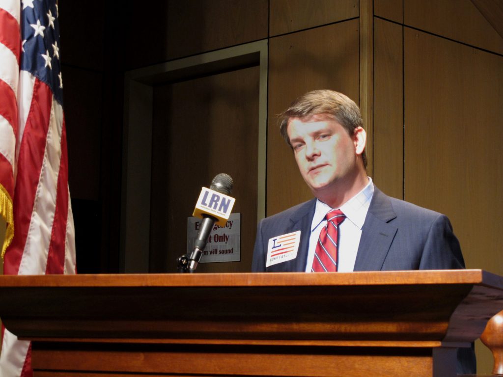 FILE - In this July 22, 2020 file photo, Luke Letlow, R-Start, chief of staff to exiting U.S. Rep. Ralph Abraham, speaks after signing up to run for Louisiana's 5th Congressional District in Baton Rouge, La. Louisiana’s newest member of Congress is in intensive care with COVID-19. Posts on Rep. Luke Letlow’s website and Twitter account Wednesday, Dec. 23, 2020 noted that the congressman is being treated at Ochsner LSU Health in Shreveport.  (AP Photo/Melinda Deslatte, File).