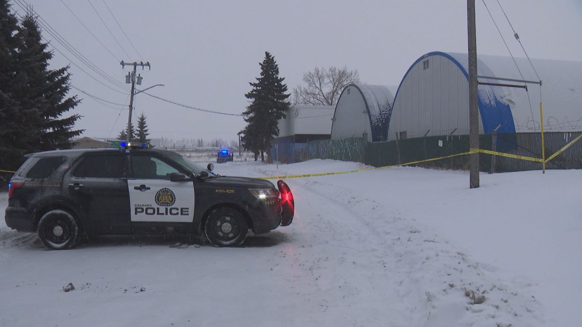 Calgary police were at a scene on the southeast end of the city after a man's body was found in the area, Saturday, Dec. 26, 2020. 