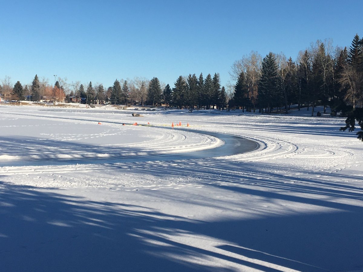 A Calgary worker fell through ice at a community lake while operating a tractor, Saturday, Dec. 19, 2020. 