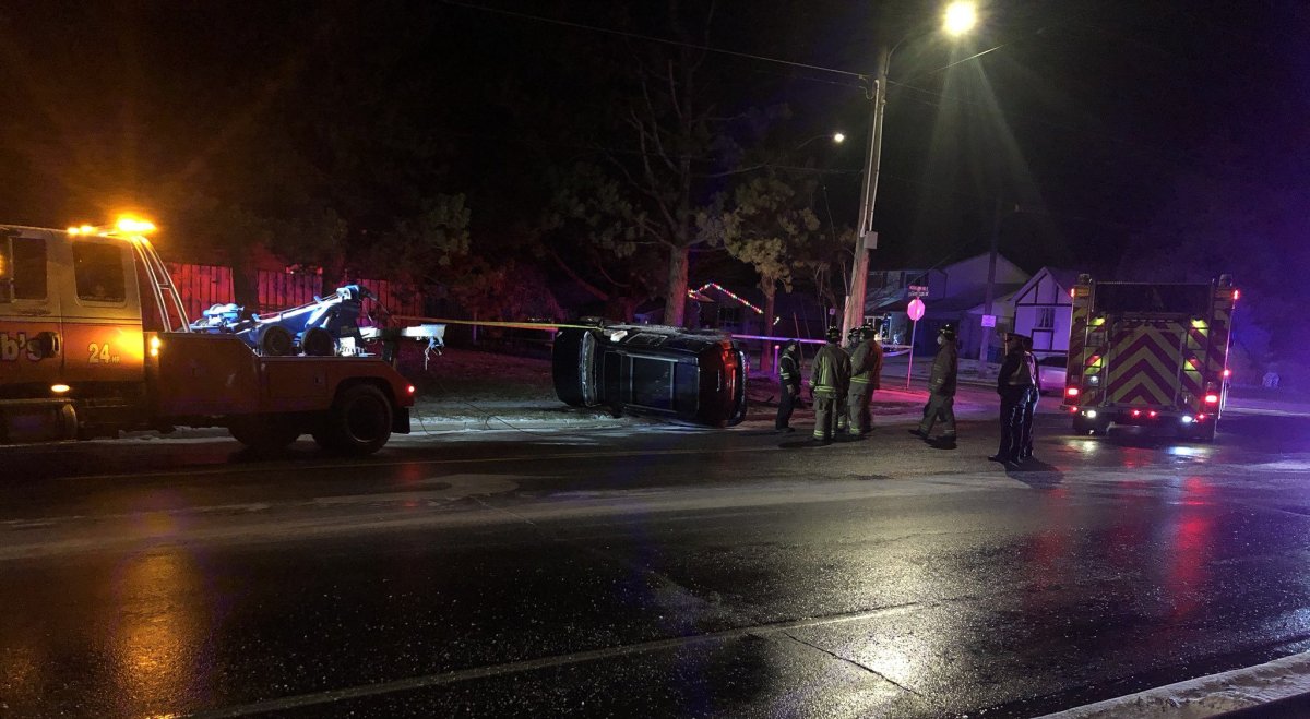 An SUV rolled over on Woodlawn Road on Monday night. 