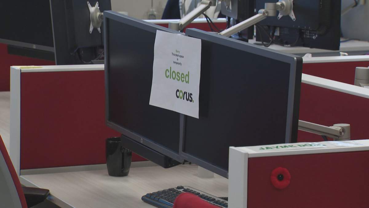 A closed work station at Global Calgary.