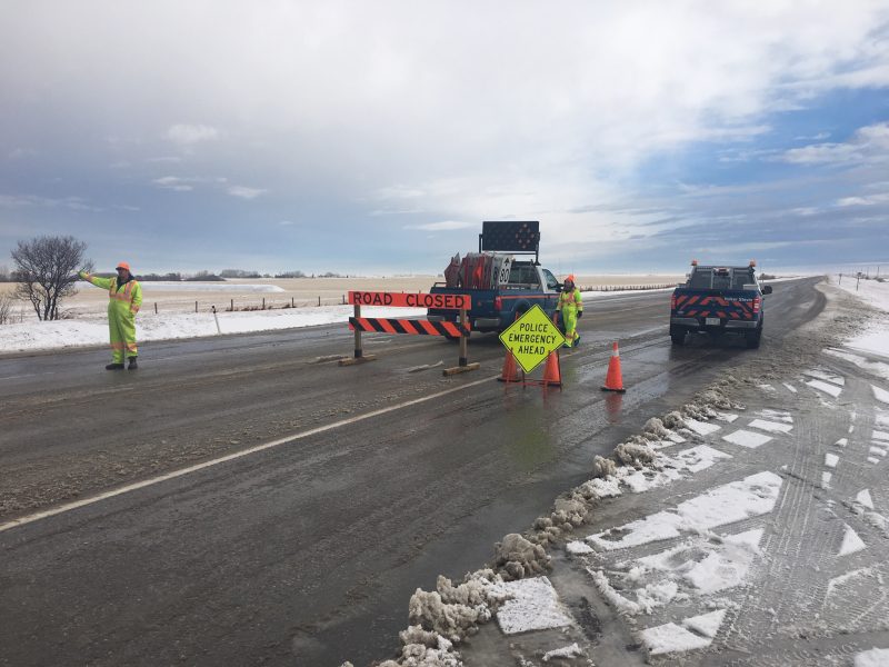RCMP investigate a serious collision between a semi-trailer and a car on Highway 22x between Highway 797 and Highway 24 on Wednesday, Dec. 9, 2020.