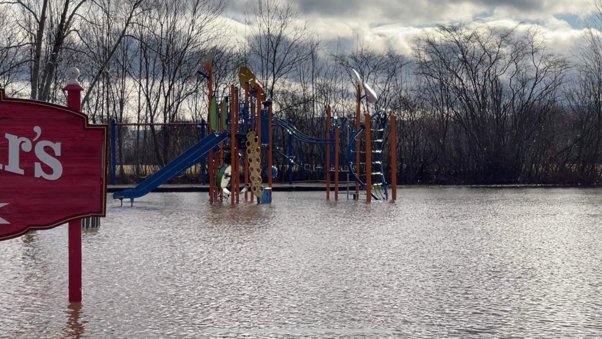 Barbour Park in Sussex remains heavily flooded Thursday.