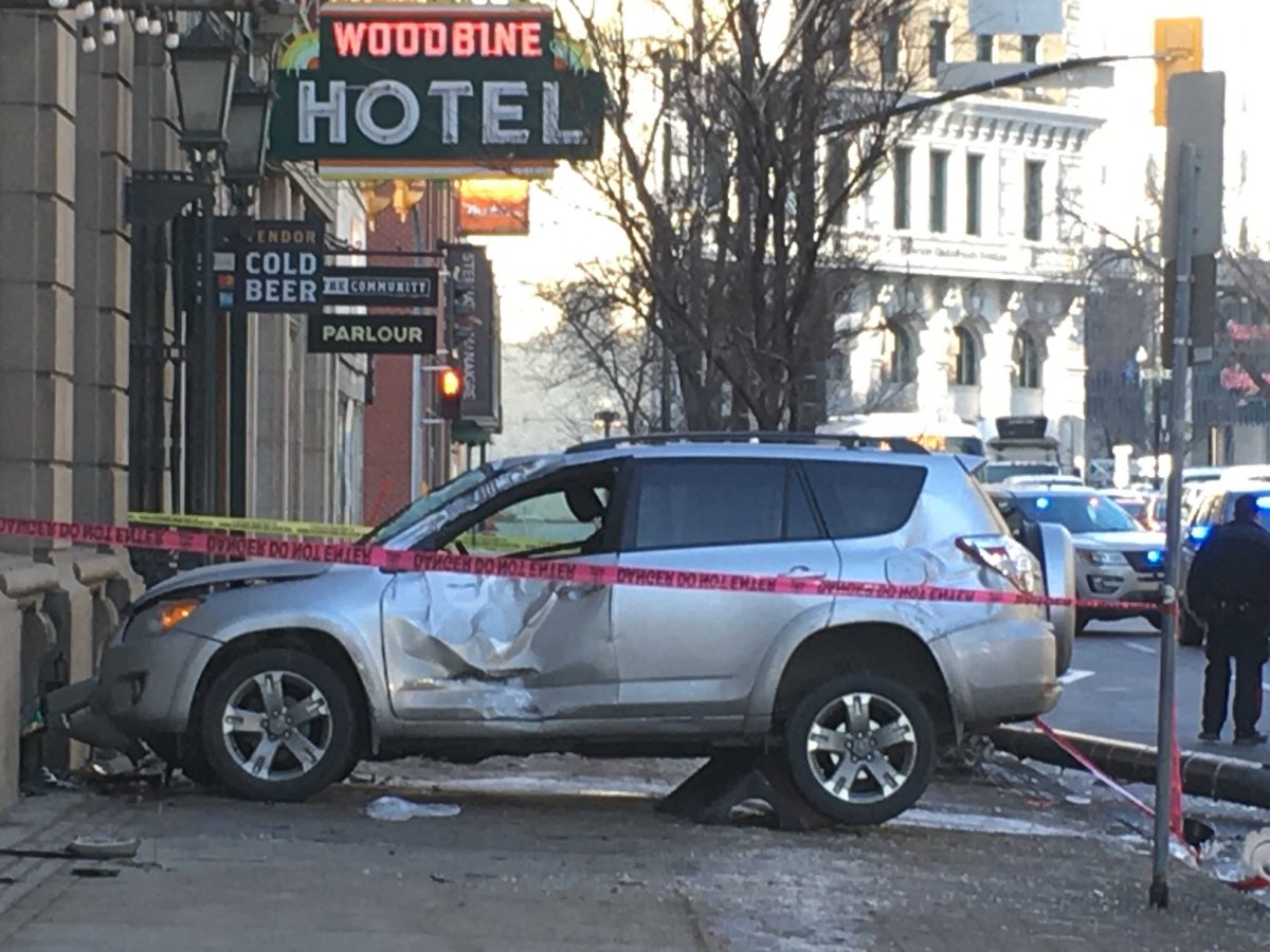 A man was rushed to hospital in unstable condition after a silver SUV crashed into a building on Main Street Monday afternoon.