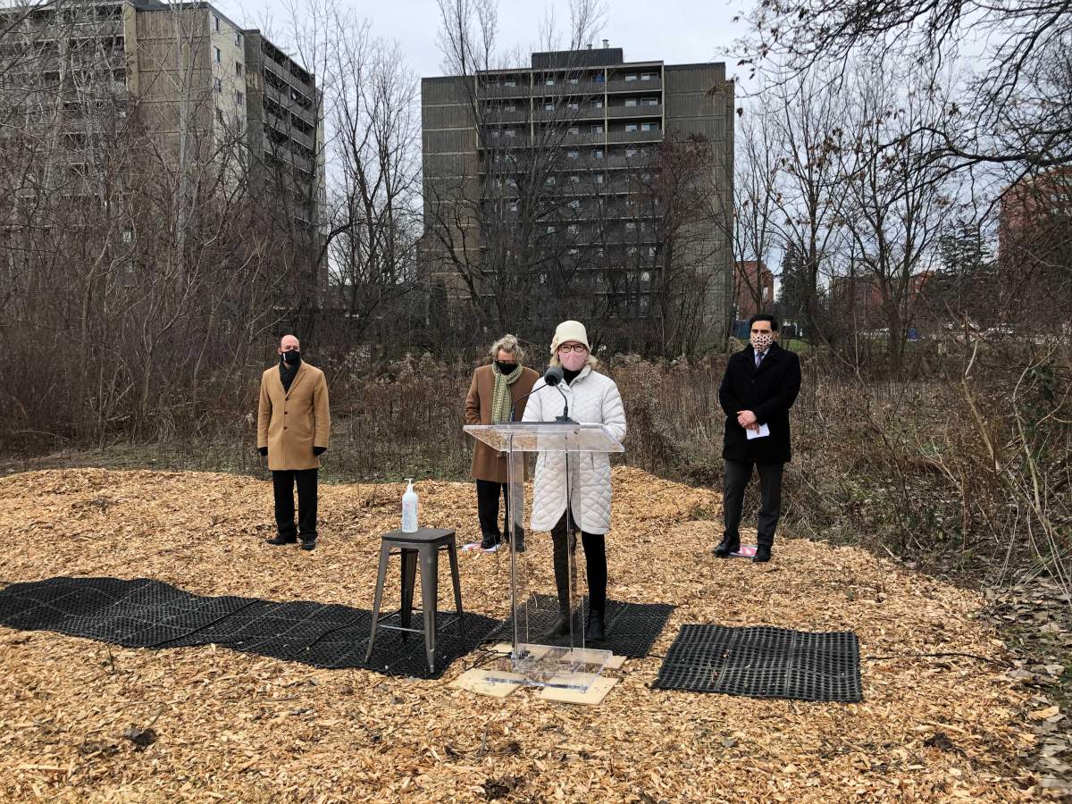 From left to right: Ward 11 Coun. Stephen Turner, Mayor Ed Holder, MP Kate Young and MP Peter Fragiskatos.