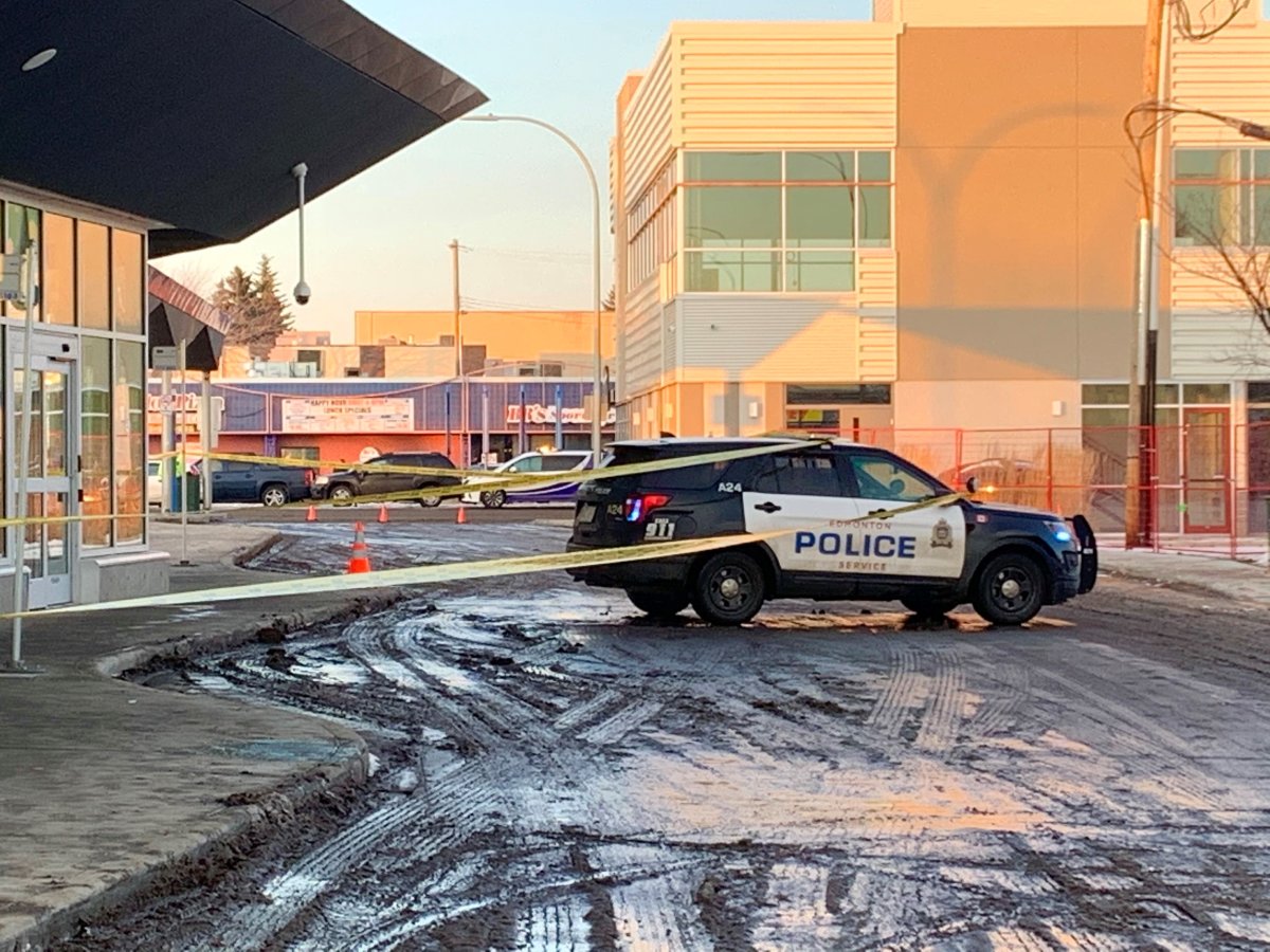 The Jasper Place Transit Centre near Stony Plain Road and 156 Street was surrounded by police tape on Wednesday, Dec. 16, 2020 ,after a stabbing in west Edmonton.