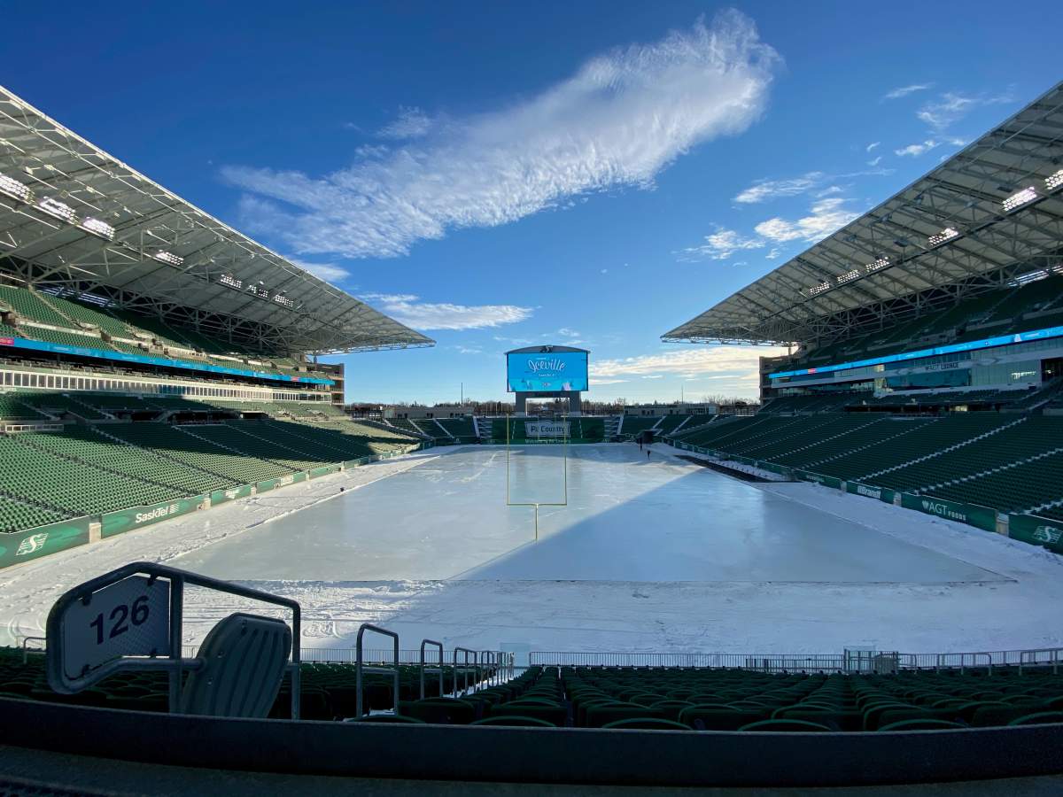 A skating rink is shown at Mosaic Stadium in Regina in this recent handout photo.