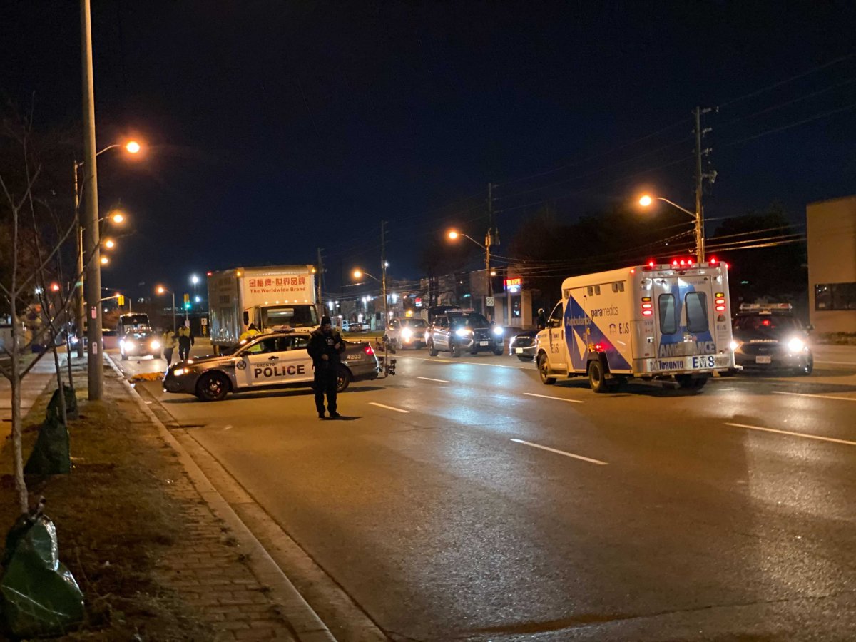 The scene where a man was fatally struck by a truck near Markham Road and Finch Avenue East .
