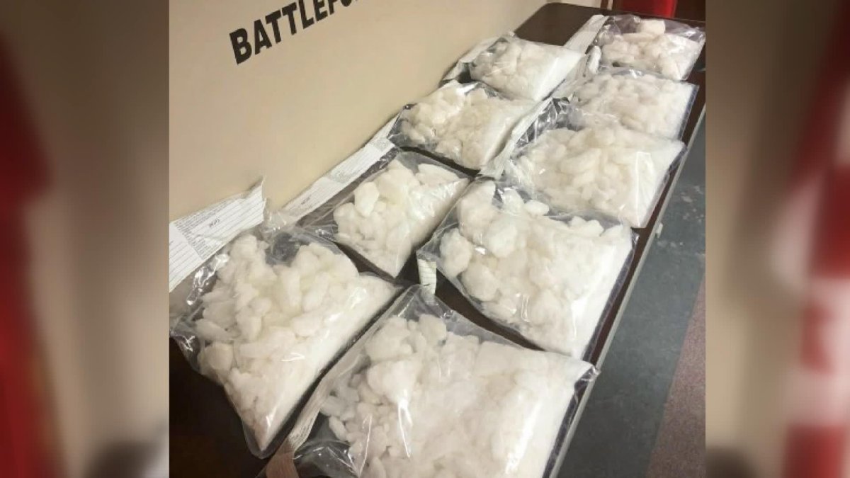 RCMP said roughly 15 kg of suspected meth and one kg of suspected cocaine were seized during a traffic stop in Saskatchewan.