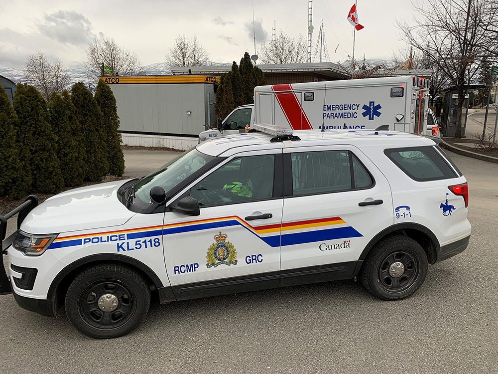 An RCMP vehicle shown alongside an ambulance.