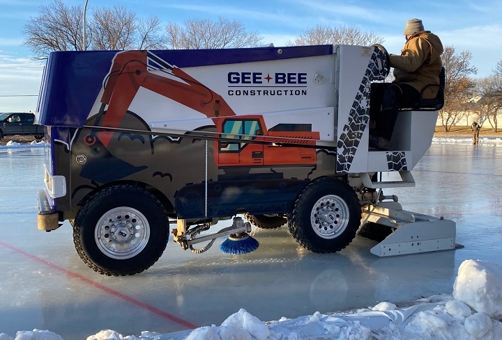 Alan Batters bought a Zamboni specifically for the outdoor rink.