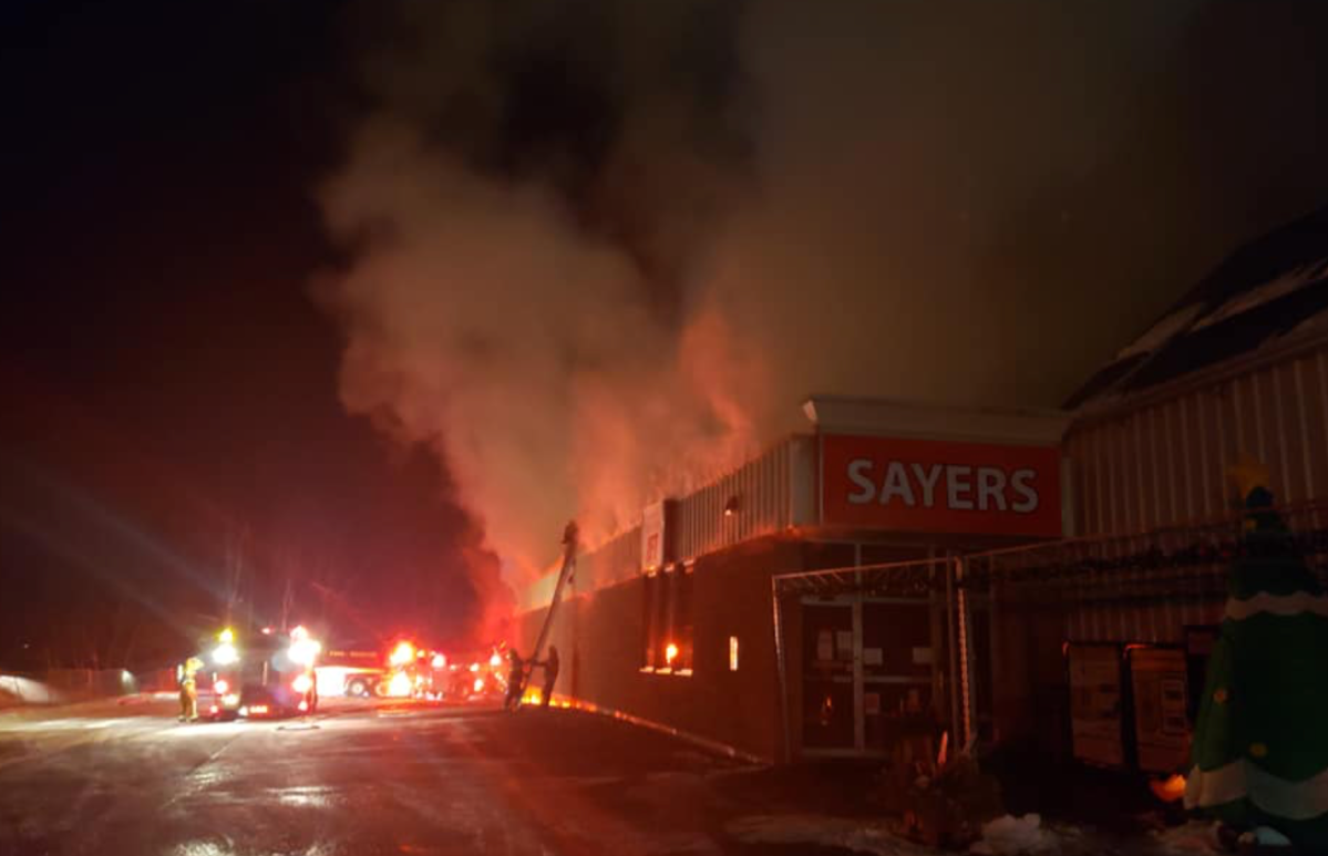 A fire destroyed Sayers Foods grocery store in the village of Apsley, Ont., on Dec. 5.