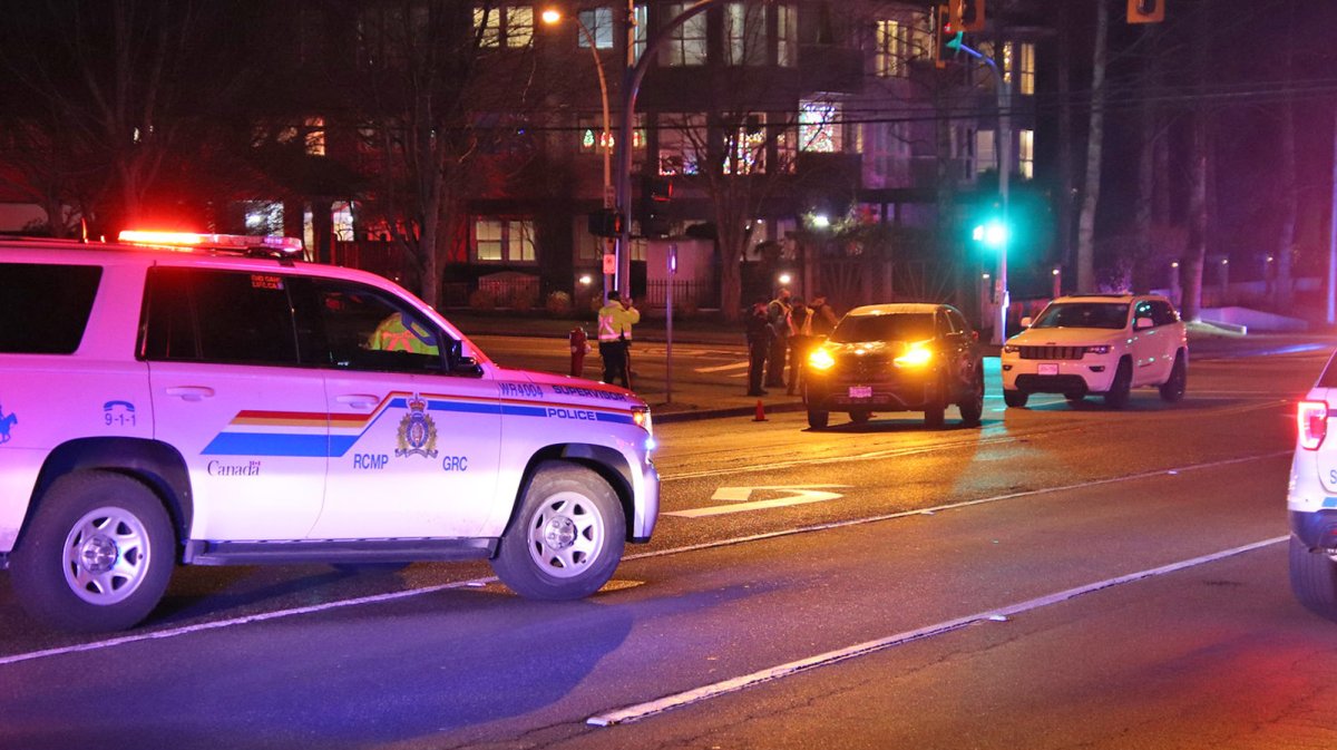 Surrey RCMP on scene after a pedestrian was struck Monday night.