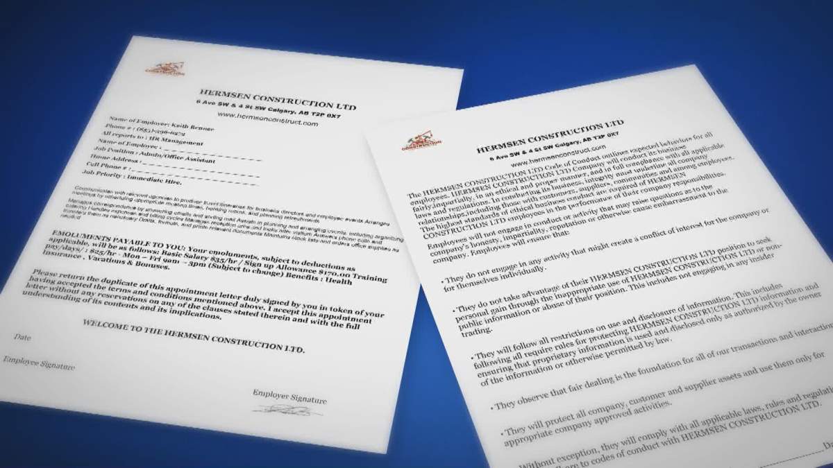 Contract sent to Carla Lange hiring her for job