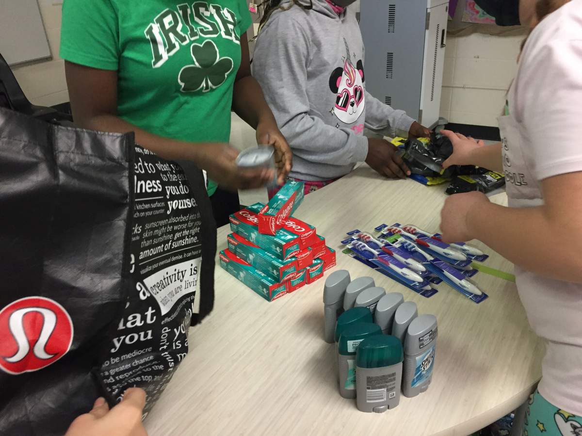 Some of the care packages put together by St. Anne students