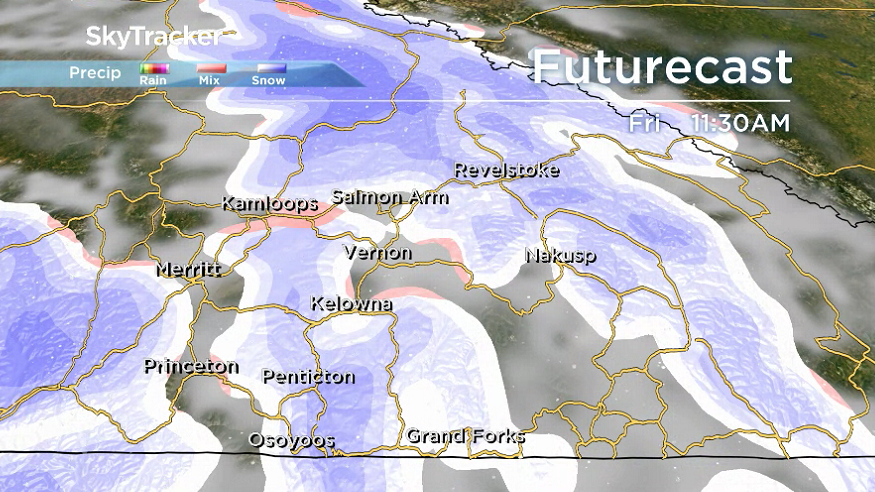The probability of mixed precipitation continues into the day on Friday.