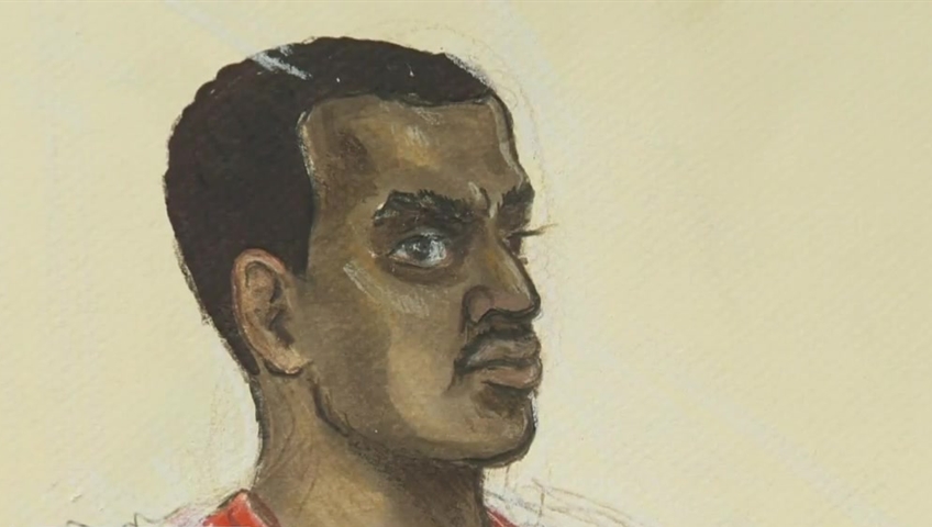 The Langara College student accused of an attack that forced the evacuation of the campus is seen here in a previous court sketch.