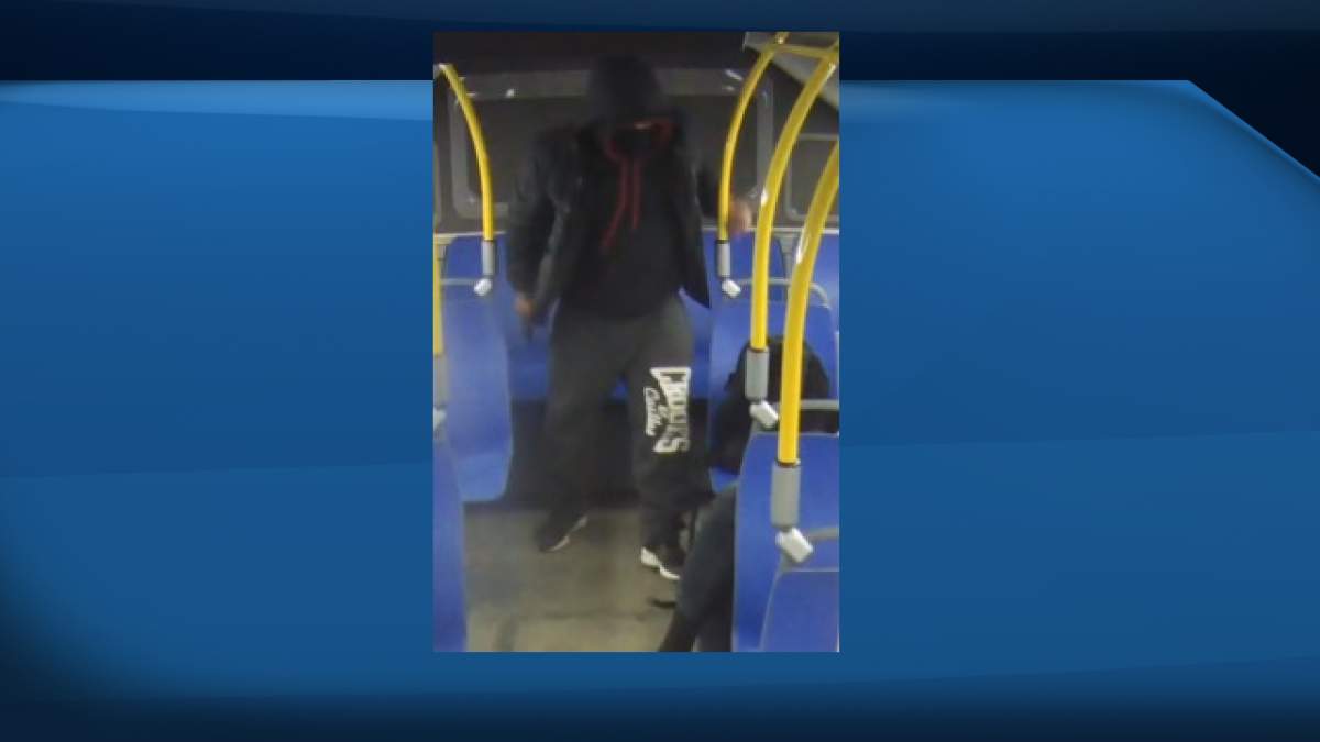 Edmonton police search for a man wanted in connection with a stabbing on an ETS bus Sunday, Dec. 27, 2020 in the area of 112 Avenue and 95 Street.