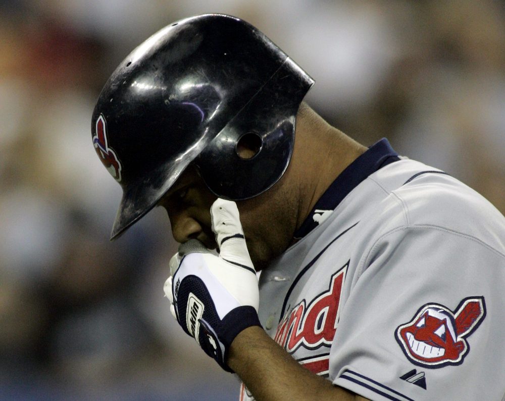 In this file photo, the Cleveland Indians’ Andy Marte wipes his face during seventh-inning AL action on Wednesday, Sept. 6, 2006 in Toronto.