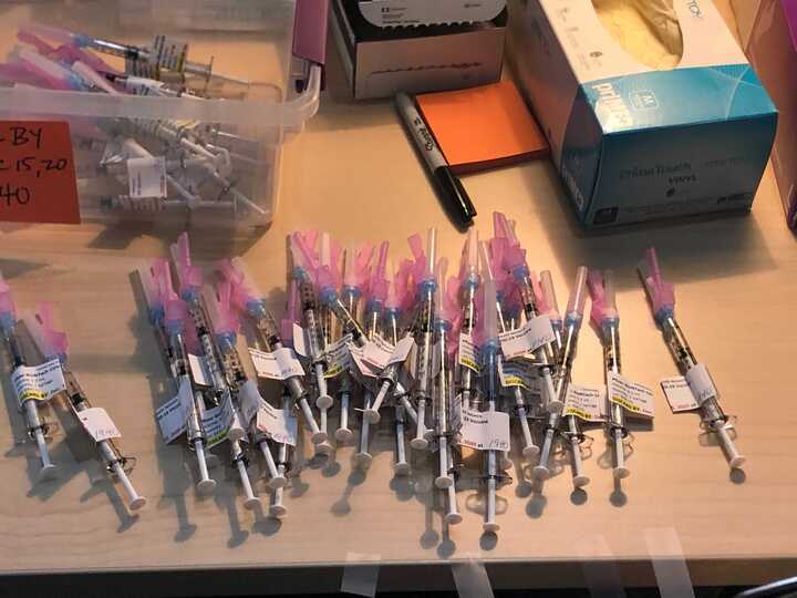 Dozens of the Pfizer-BioNTech COVID-19 mRNA vaccine at the University Health Network in Toronto.