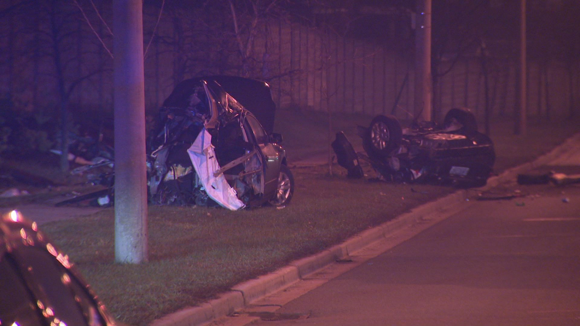 A photo of the crash scene on Martin Grove Road just south of Steeles Avenue in Etobicoke.