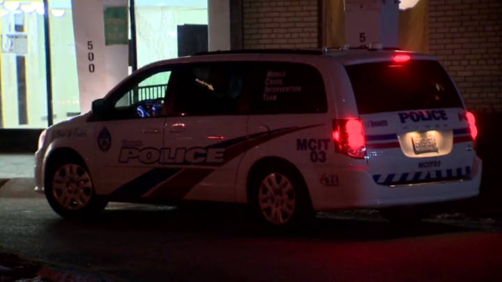 Police at the scene of a stabbing in Toronto's east end on Tuesday.