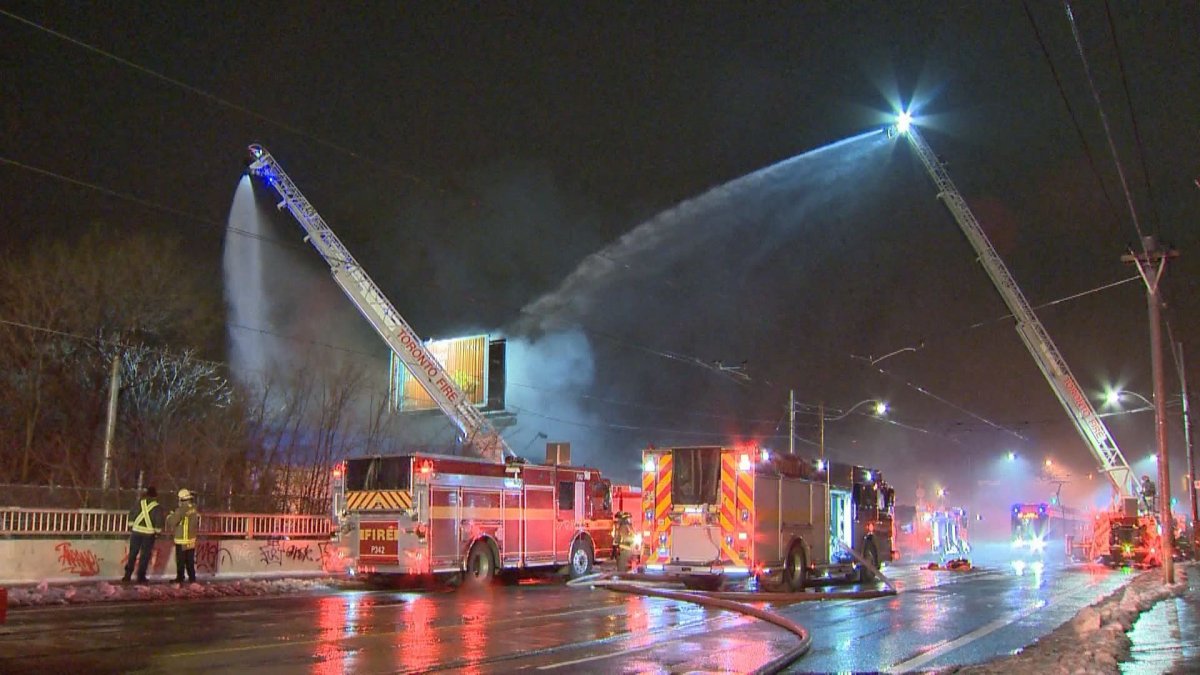 Firefighters on scene of a fire near Dundas Street West and Sterling Road.