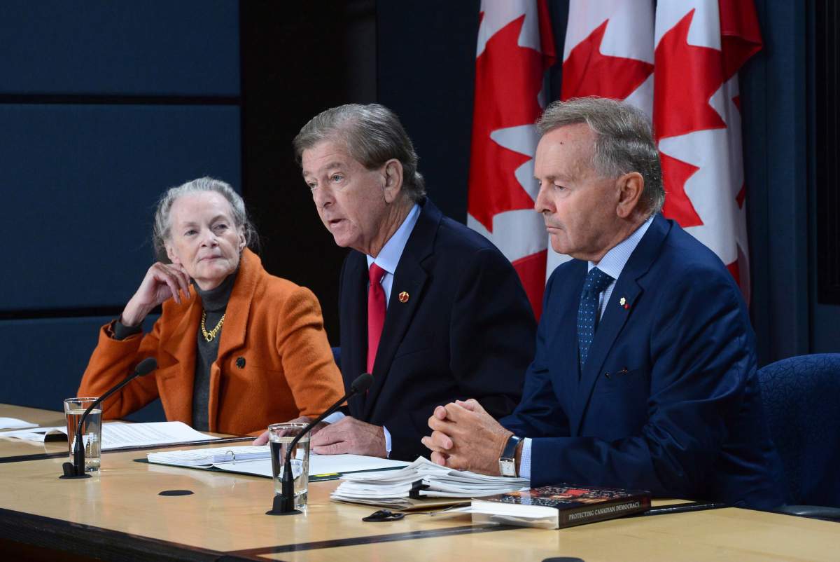 File: Senator Thomas Johnson McInnis, right to left, Senator Serge Joyal, and Senator Elaine McCoy take part in a Senate committee on modernization holds a press conference at the National Press Theatre in Ottawa on Tuesday, Oct. 4, 2016. 
