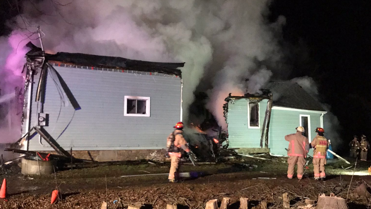 Hamilton Fire crews battle an overnight blaze at 2938 Jerseyville Road West on Dec. 15, 2020.
