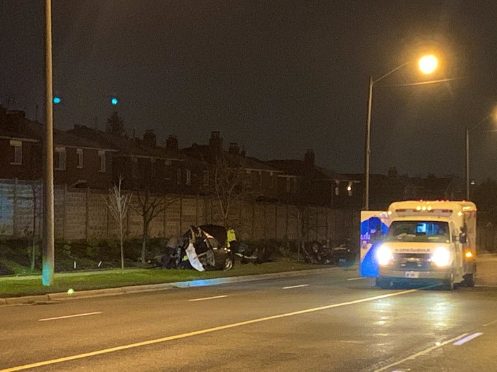 A photo of the crash scene on Martin Grove Road just south of Steeles Avenue in Etobicoke.