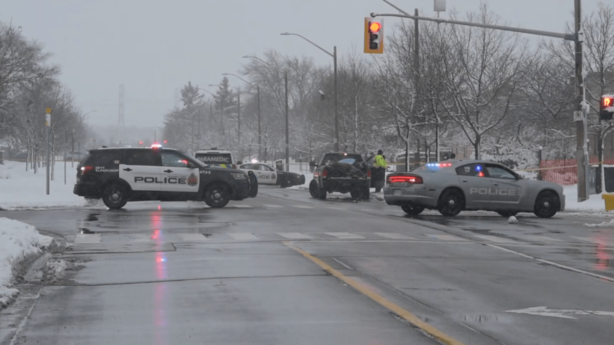 Hamilton police at Upper Gage Avenue on Dec. 1, 2020 after 11-year-old Jude Strickland was hit by a pickup truck while walking home from school.