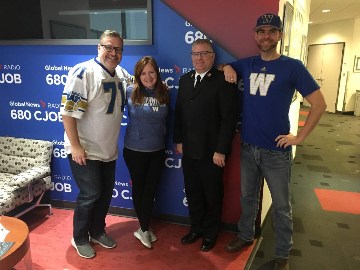 The Salvation Army’s Maj. Jamie Rands with the hosts of 680 CJOB’s The Start in 2019.