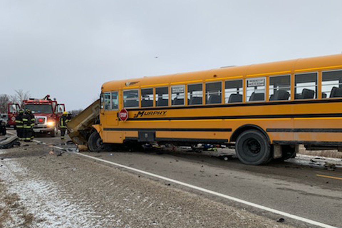 A school bus and a mini-van collided near Ethel, Ont. on Tuesday morning.