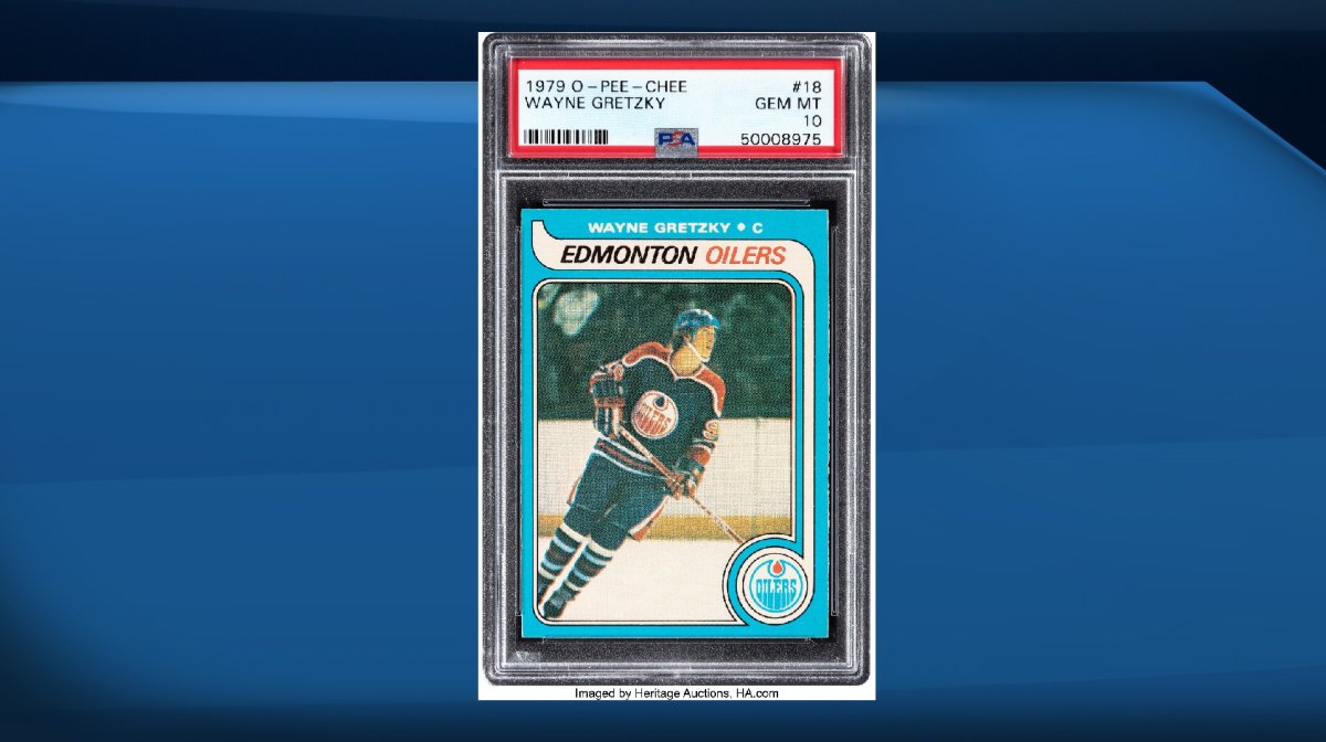 A Wayne Gretzky rookie card is shown in this image provided by Heritage Auctions.