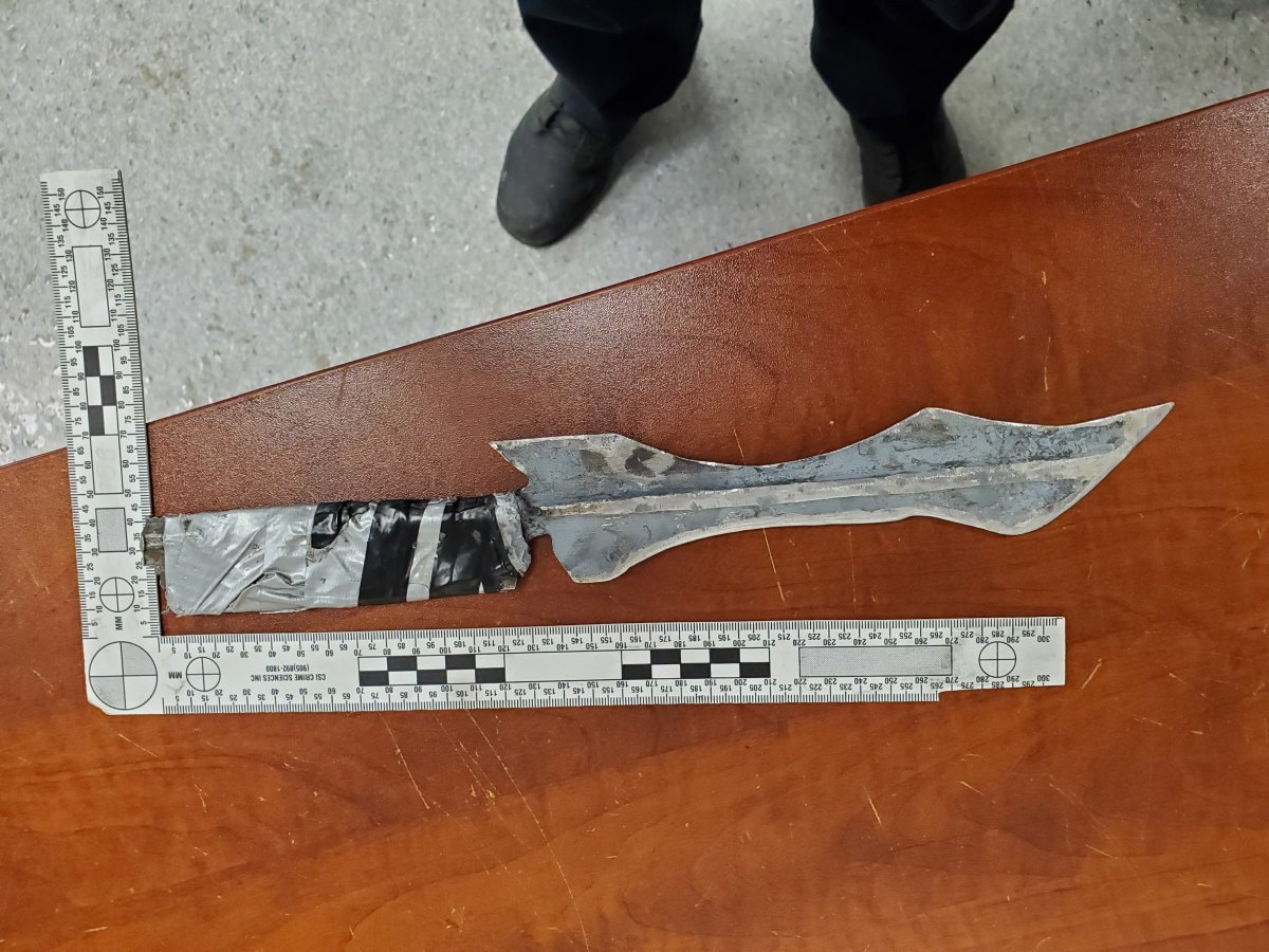 A 40-year-old woman is facing charges after Portage la Prairie RCMP say she stabbed an officer with this homemade knife.