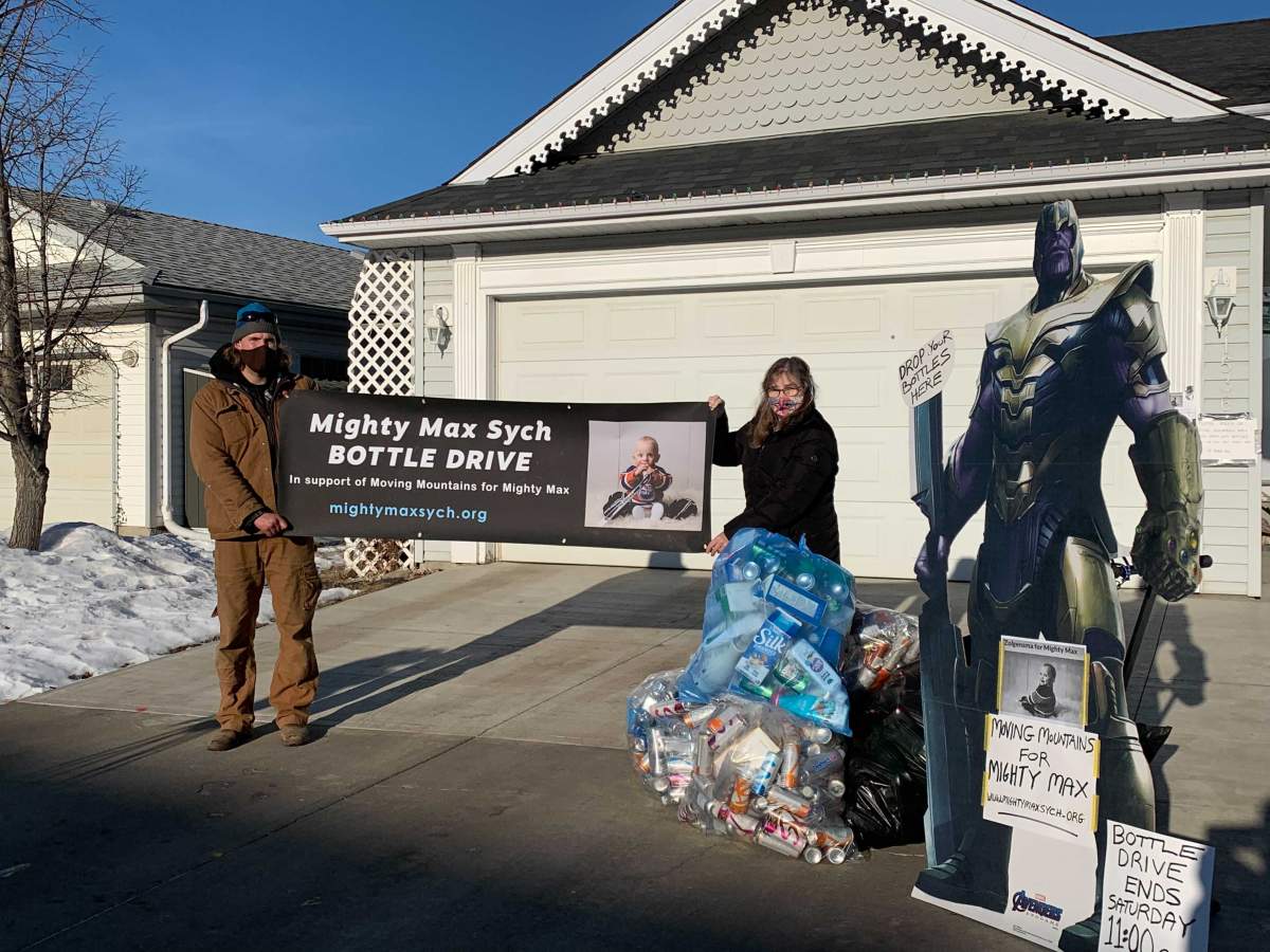Chris Sych and Julie Thorson help organize a bottle drive for Mighty Max.