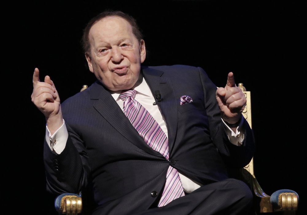 In this Sept. 13, 2016 file photo, U.S. billionaire Sheldon Adelson speaks during a news conference for the opening of Parisian Macao in Macau. 