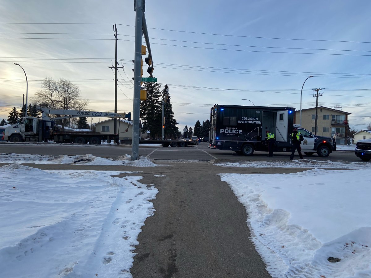 Edmonton police shut down 50 Street in both directions between 93 Avenue and 98 Avenue due to a serious collision. Monday, January 4, 2021. 