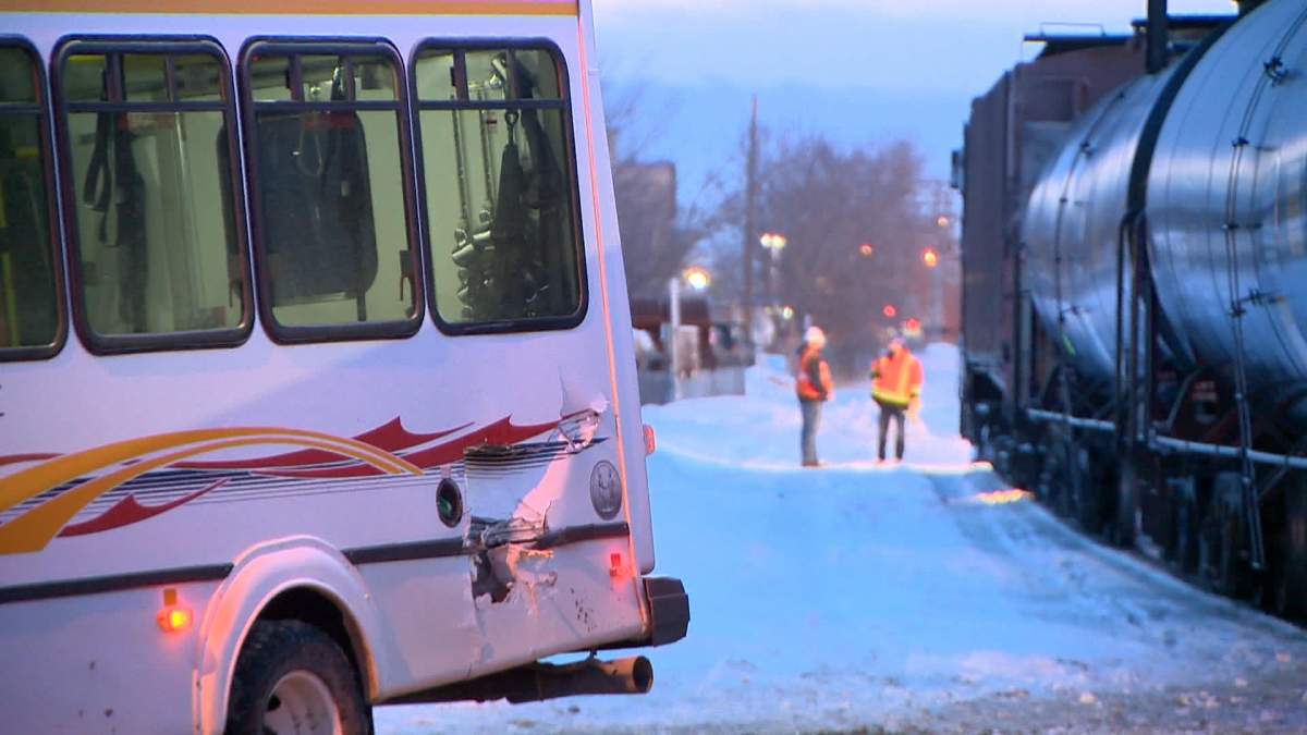 Saskatoon Transit officials said it appears the bus was stopped too close to the railroad tracks.