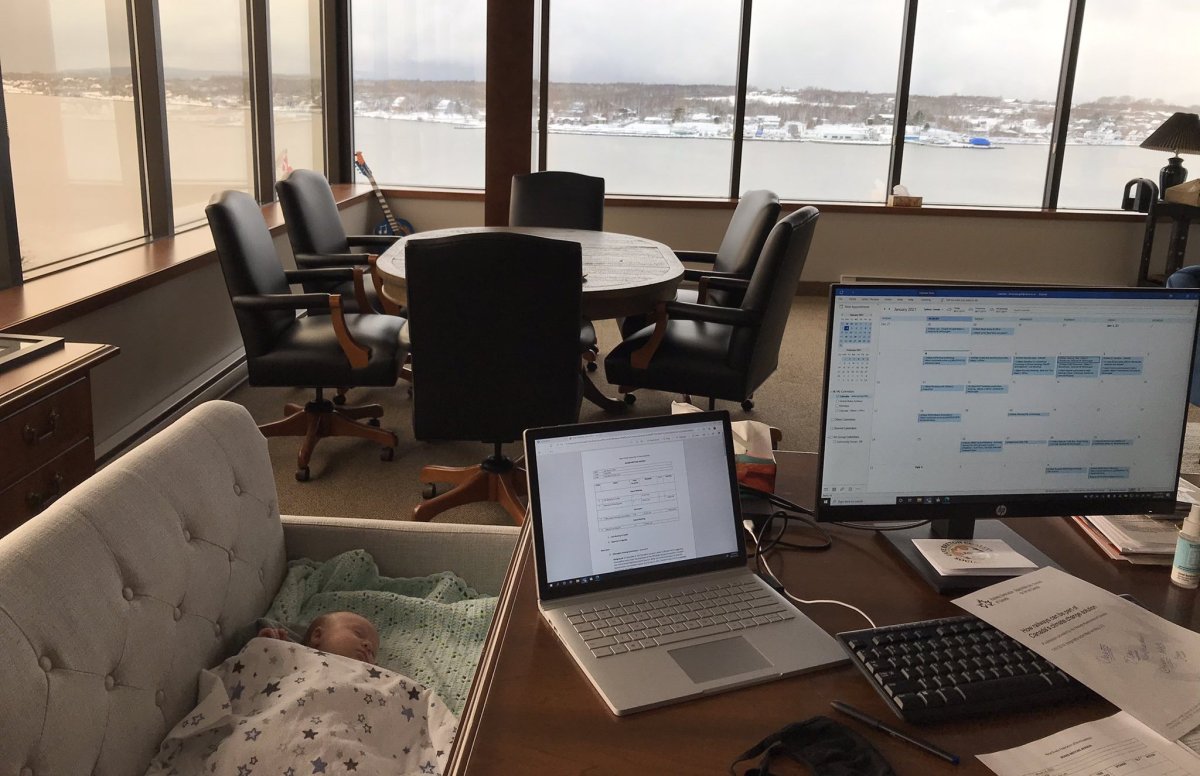 Cape Breton Mayor Amanda McDougall tweeted a photo on Monday morning as she began her first day in office, with a newborn son.