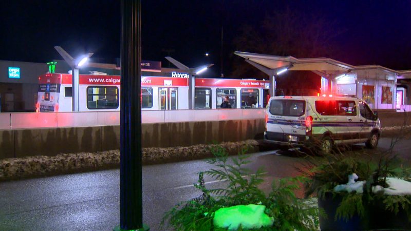 Police investigate after a woman was run over by a Calgary Transit bus on Monday, Jan. 4, 2021.
