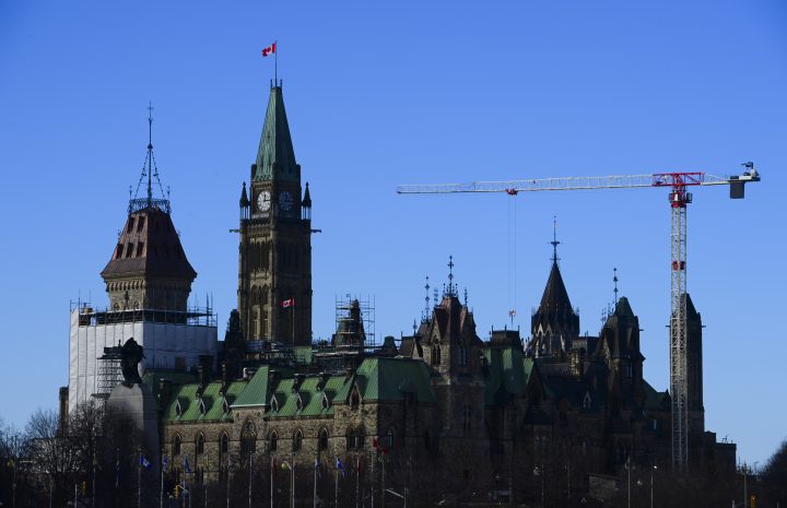 Construction renovations continue on Parliament Hill in Ottawa on Thursday, Dec. 17, 2020. 