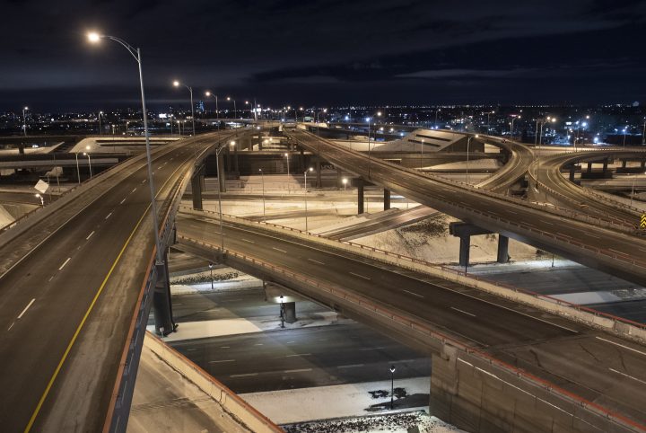 An empty Turcot Interchange is shown in Montreal, Saturday, January 9, 2021. The Quebec government has imposed a curfew to help stop the spread of COVID-19 starting at 8 p.m. until 5 a.m. and lasting until February 8. THE CANADIAN PRESS/Graham Hughes