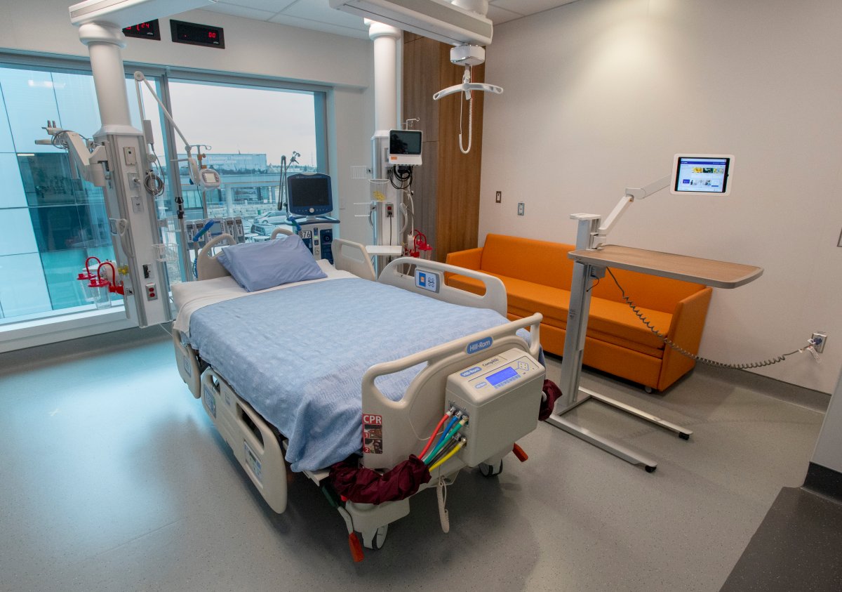Intensive Care Unit bed in hospital.