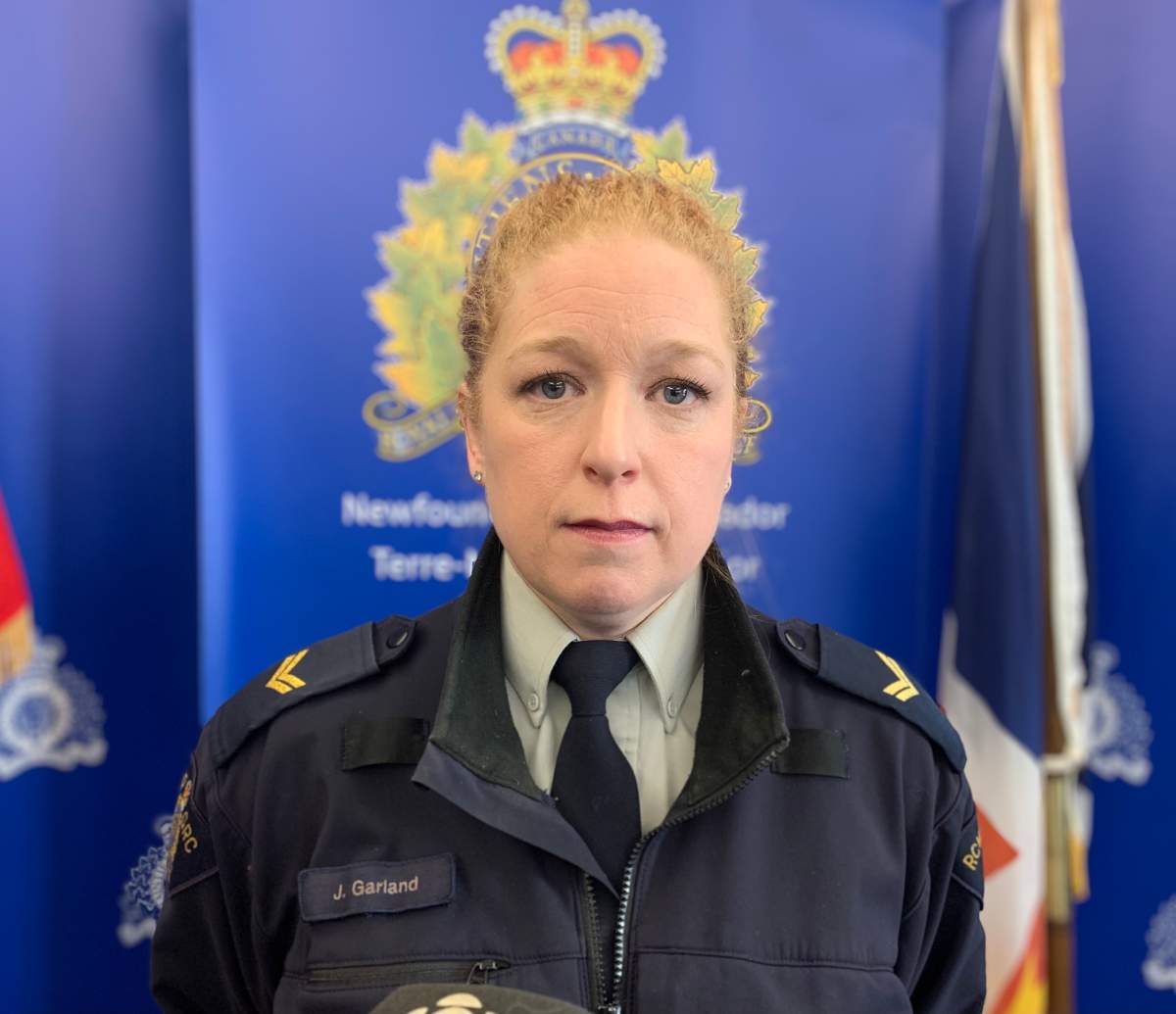RCMP Cpl. Jolene Garland told reporters in St. John's on Wednesday, Jan. 27, 2021 that 66-year-old George Brake had 36 hunting and tactical knives in his truck when he was arrested in western Newfoundland after he threatened to execute local politicians. THE CANADIAN PRESS/Sarah Smellie.