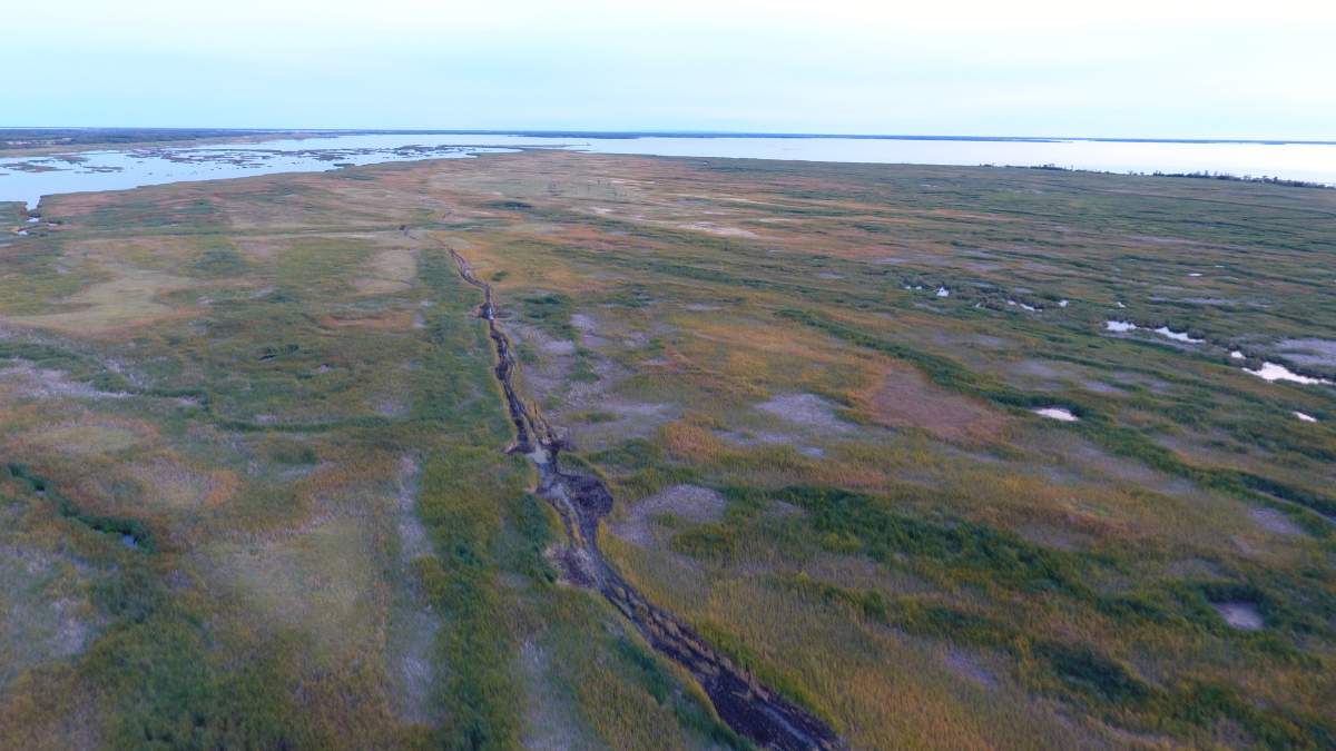 A drone shot of agricultural Crown land in the Winnipegosis area. Producers say the land has been flooded many times over the years.