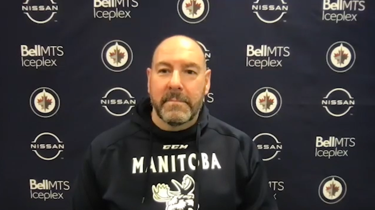 Eric Dubois chats with the media via Zoom Monday, following his son Pierre-Luc's arrival in Winnipeg.