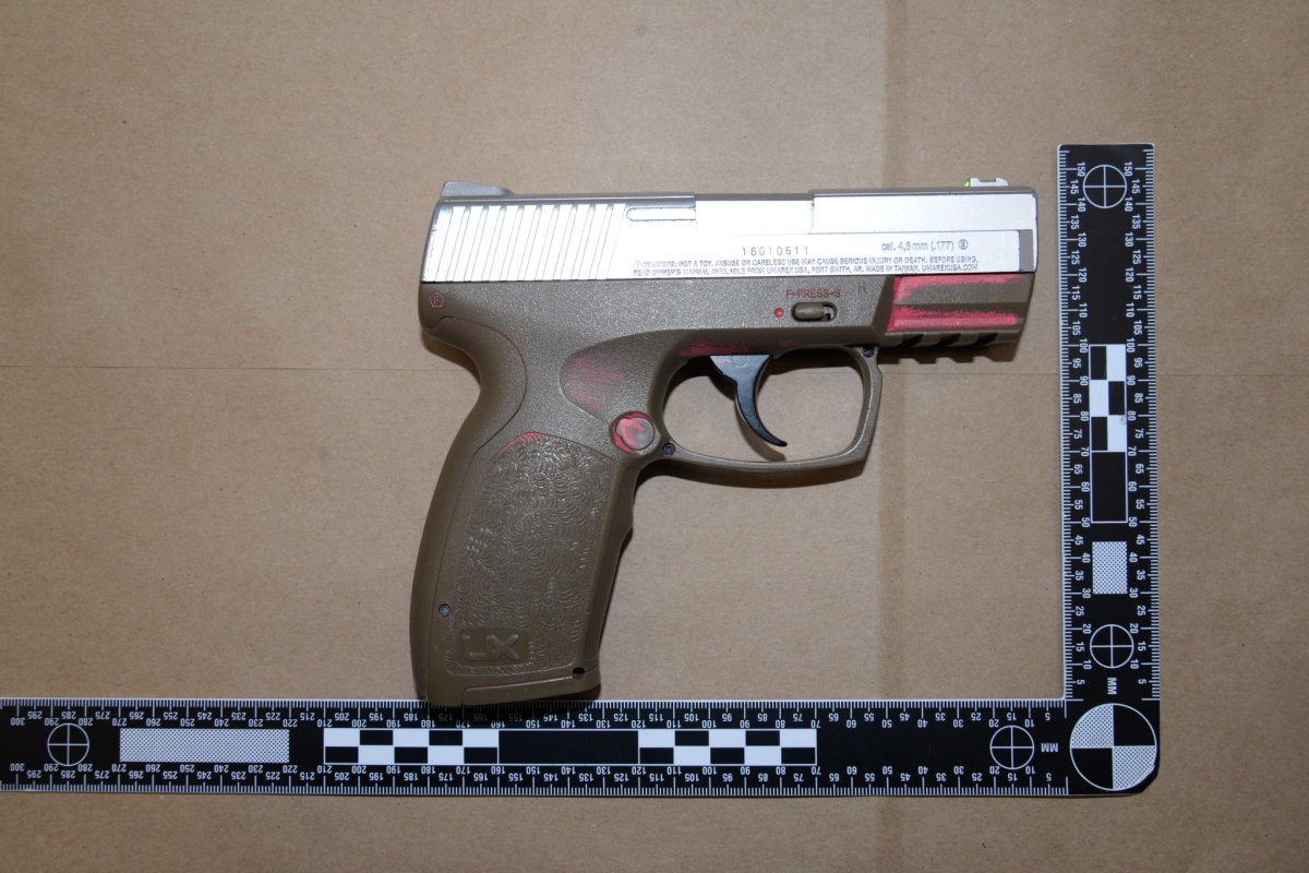 Guelph police found a pellet gun after arresting a woman at gunpoint on Thursday afternoon in the city's downtown. 